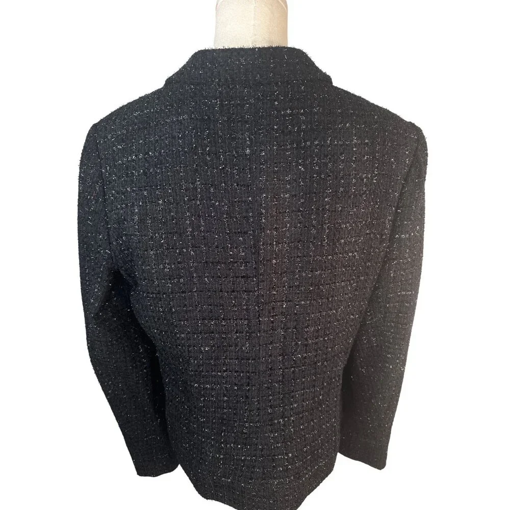 I Love Ronson Large Black Tweed Asymmetrical Zipper Jacket